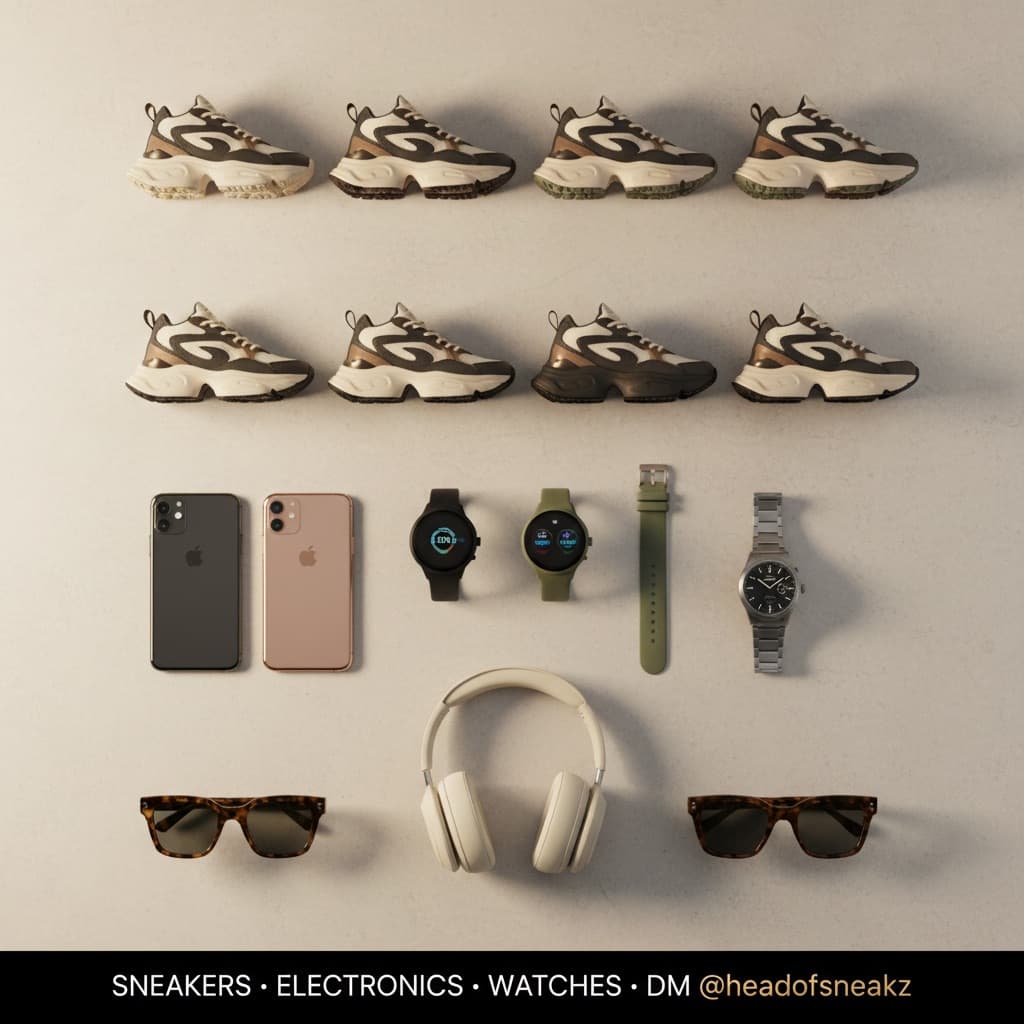 The Head sneakers, electronics and watches flat-lay